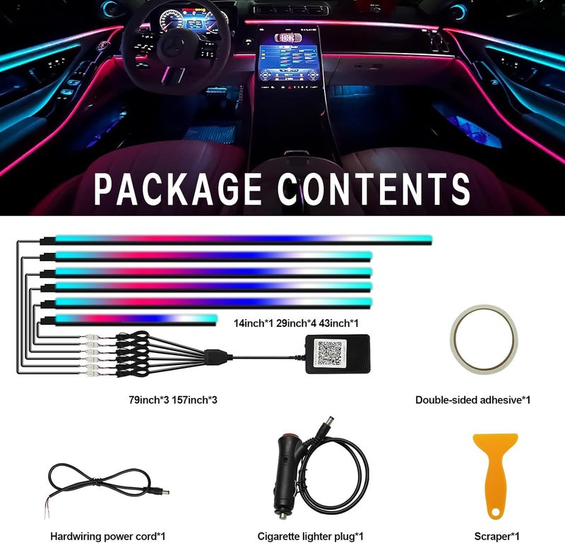 WEBUPAR Dreamcolor Interior Car Lights, Car Accessories 6 in 1 Car LED Strip Lights with APP Control and 213 Modes, 175 inches 593 LEDs Acrylic Fiber Optic Lights, RGB Neon Car Lighting - Image 5